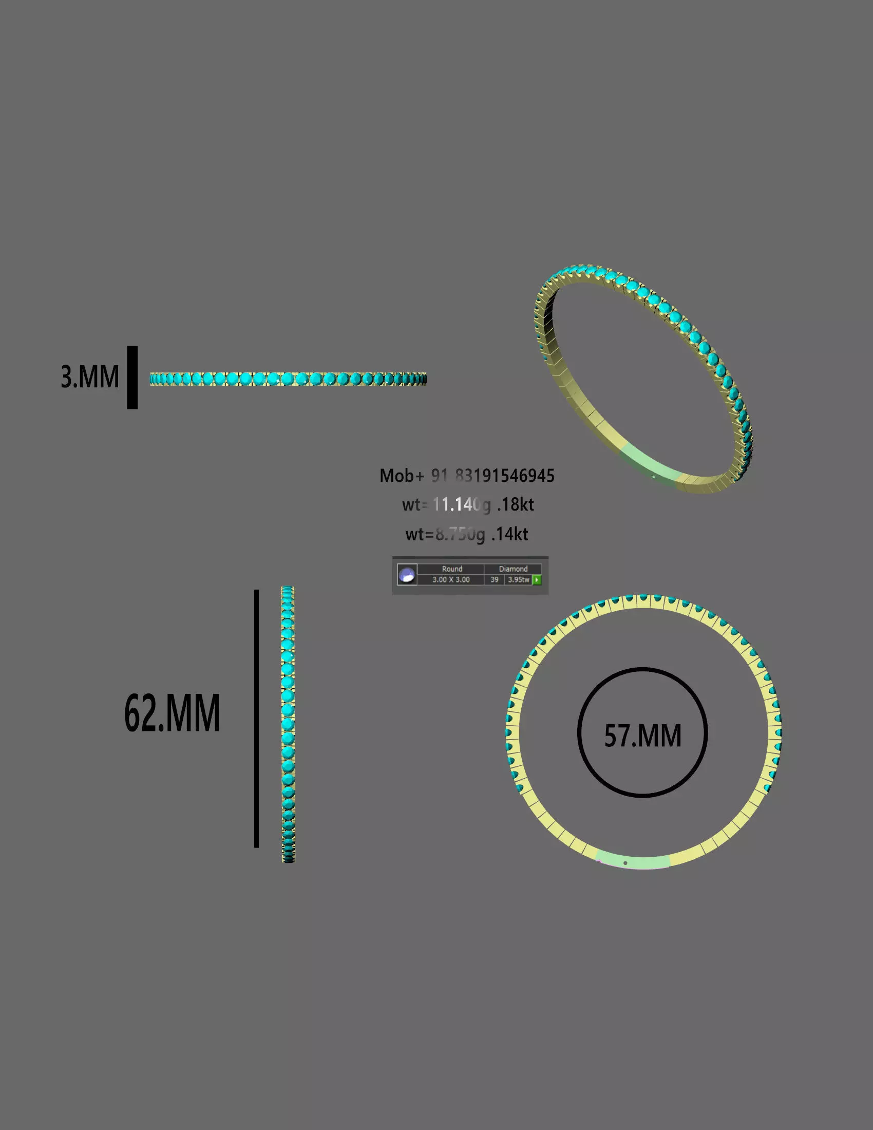 Precision Micro Pave Flexible Stone Bangle 3D print model_0