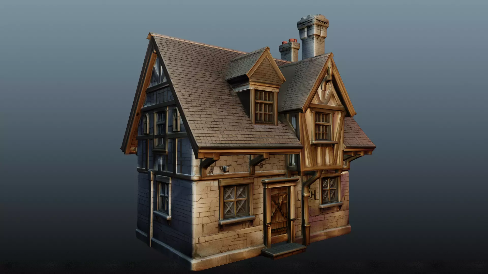 Mediaval fantasy stone house 3D model_1