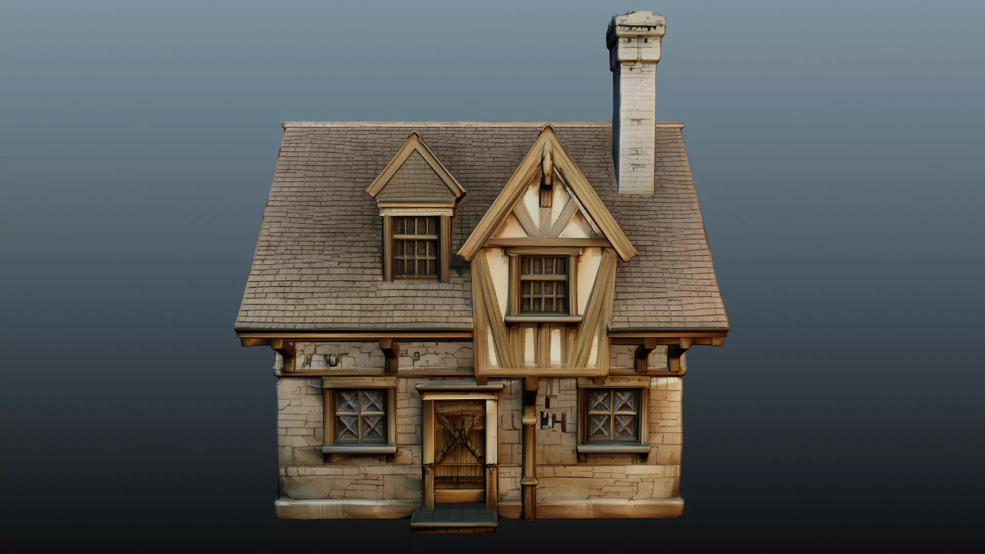 Mediaval fantasy stone house 3D model_0