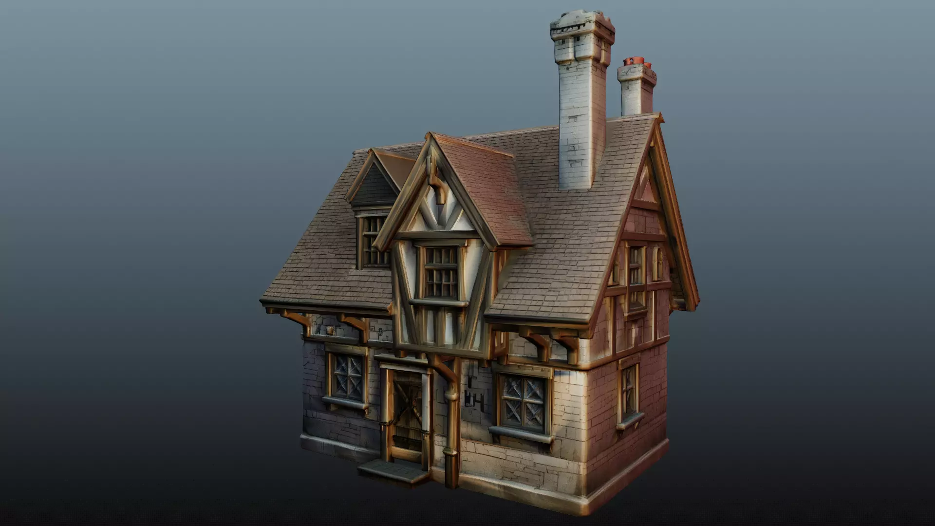 Mediaval fantasy stone house 3D model_2