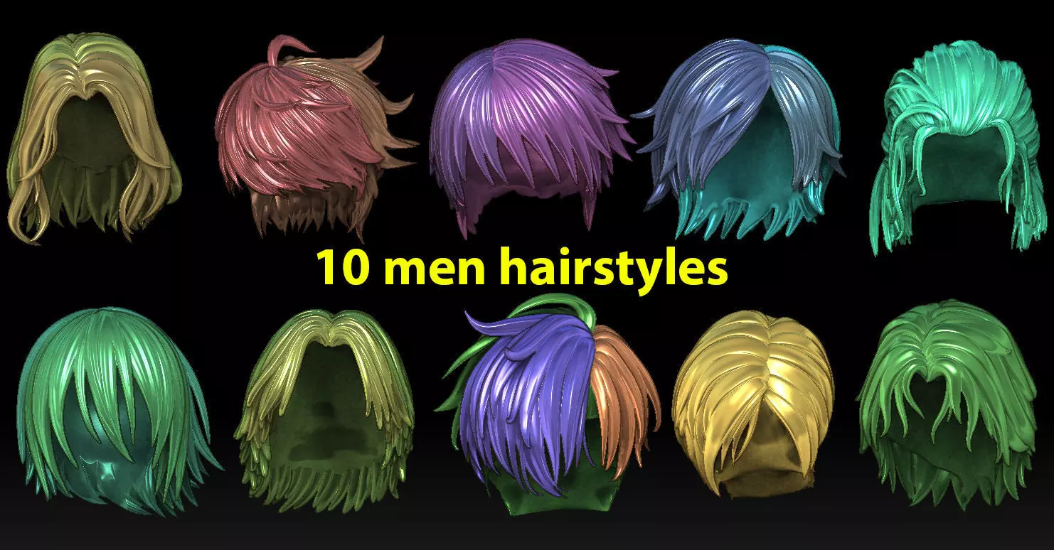 10 men hairstyles 3D print model_0