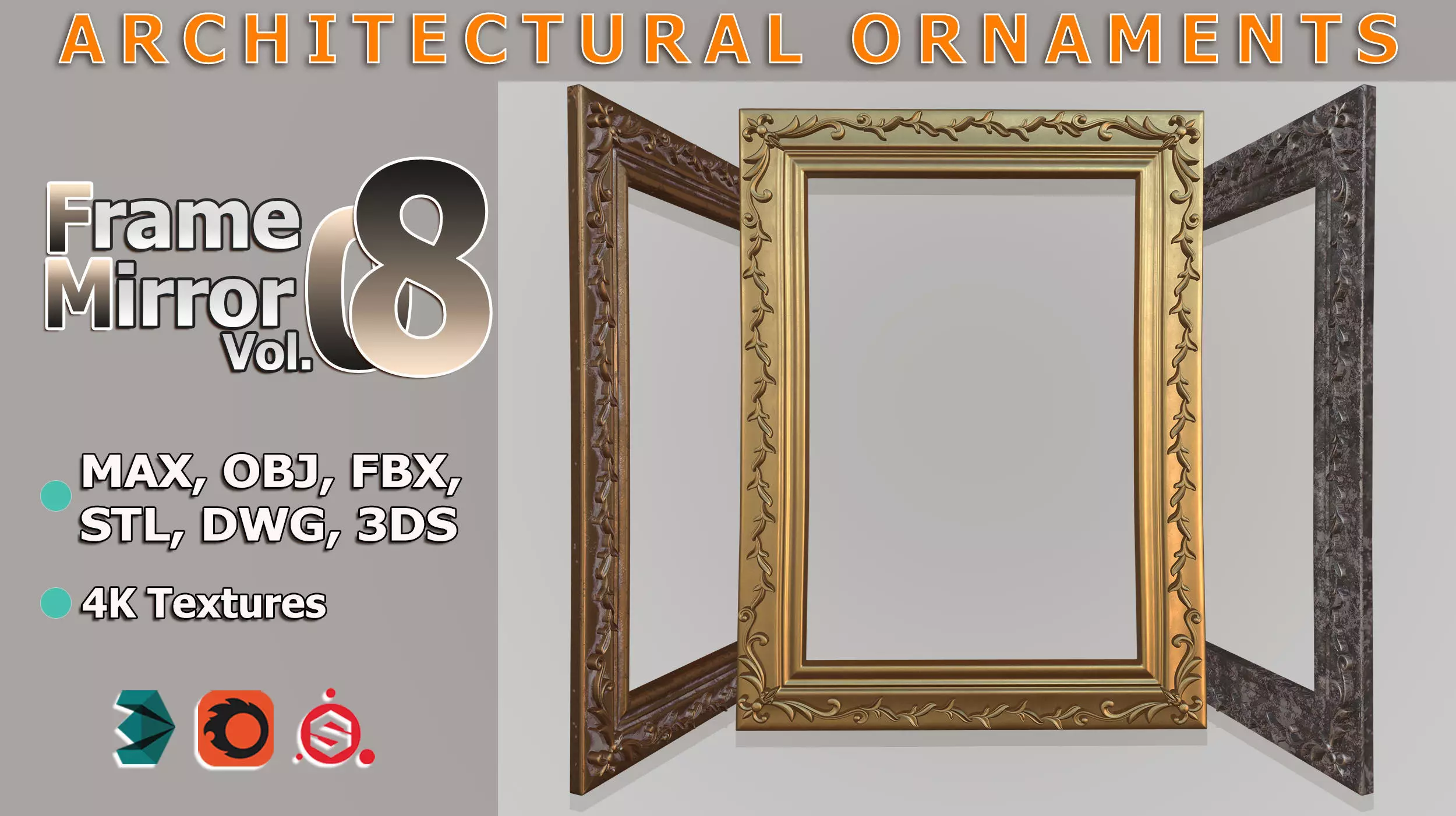 Frame Mirror Ornamental Baroque Style - Vol 08 3D model_0
