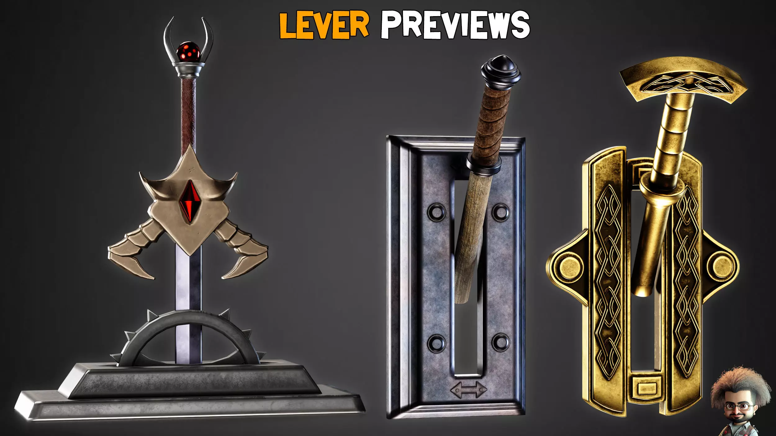 30 Game-Ready Mechanical lever and PBR Textures Low-poly 3D model_2