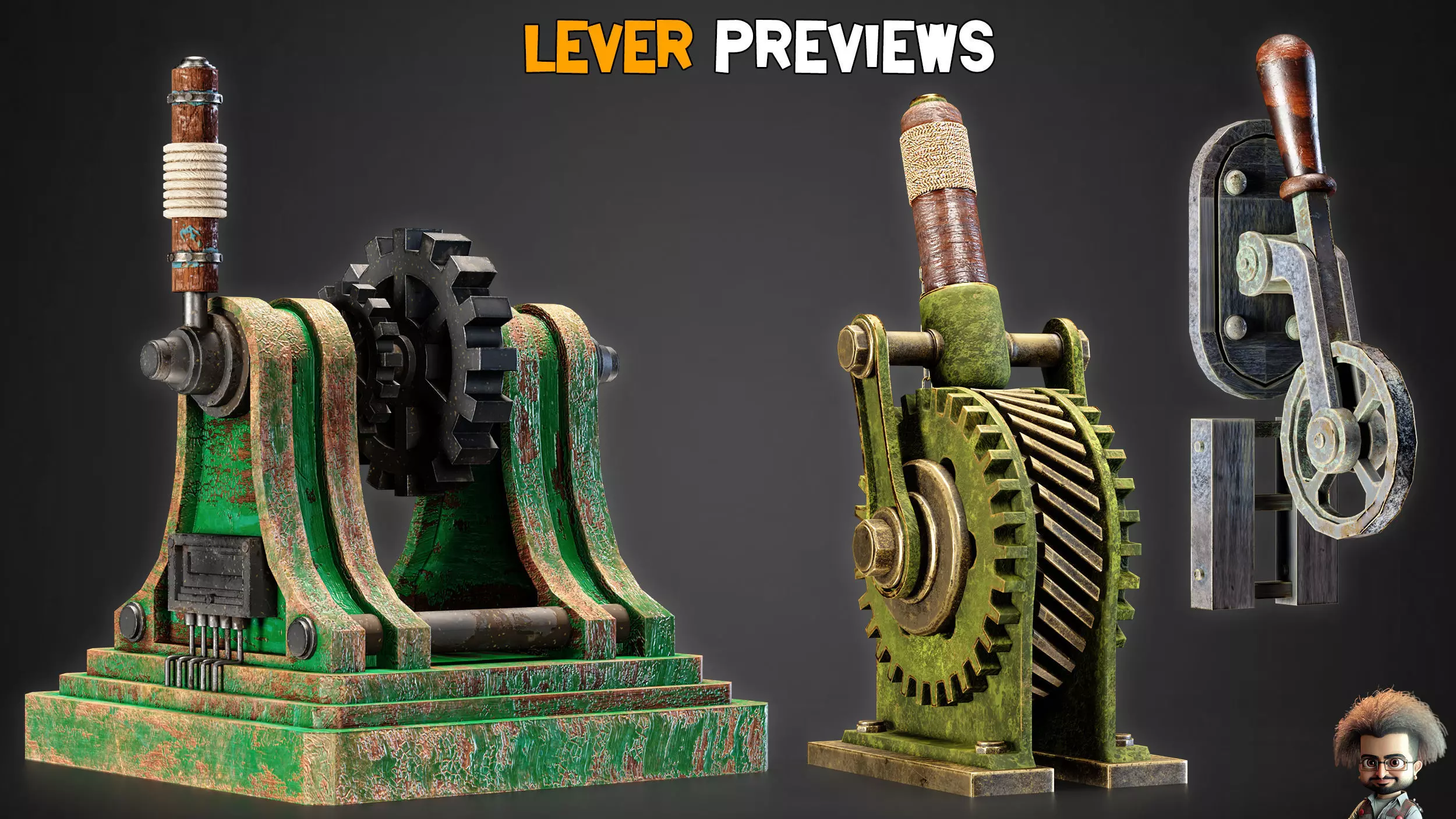 30 Game-Ready Mechanical lever and PBR Textures Low-poly 3D model_10