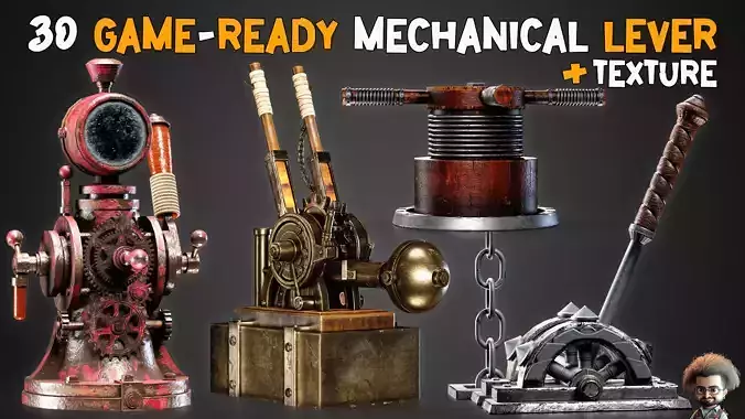 30 Game-Ready Mechanical lever and  PBR Textures