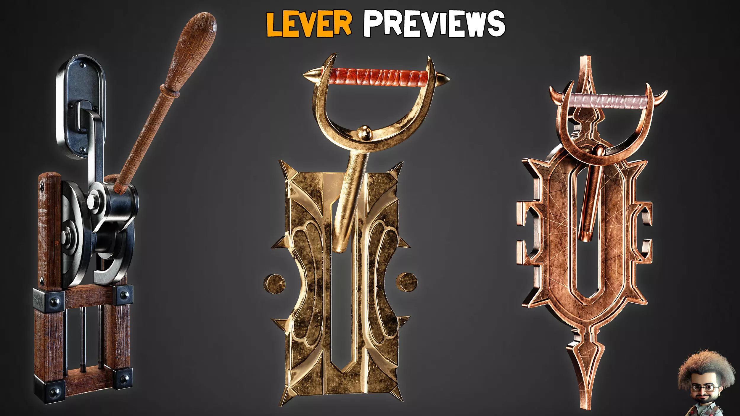 30 Game-Ready Mechanical lever and PBR Textures Low-poly 3D model_1