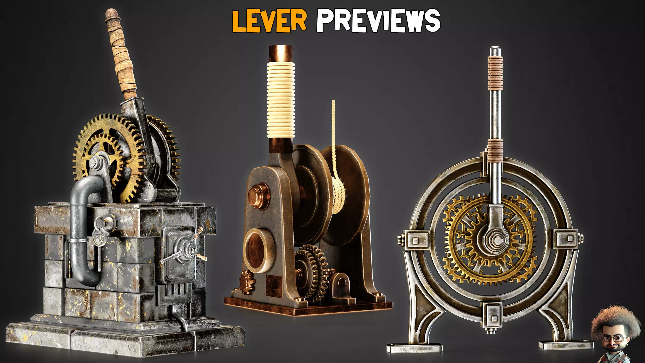 30 Game-Ready Mechanical lever and PBR Textures Low-poly 3D model_8