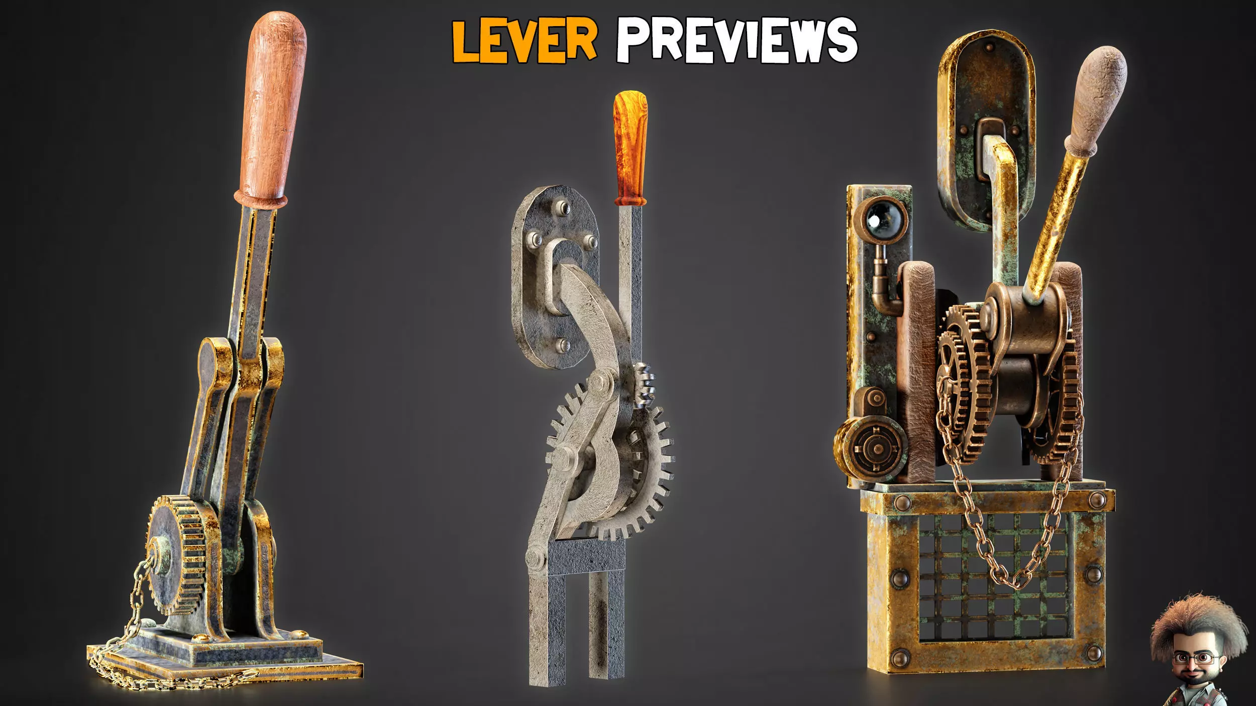 30 Game-Ready Mechanical lever and PBR Textures Low-poly 3D model_11