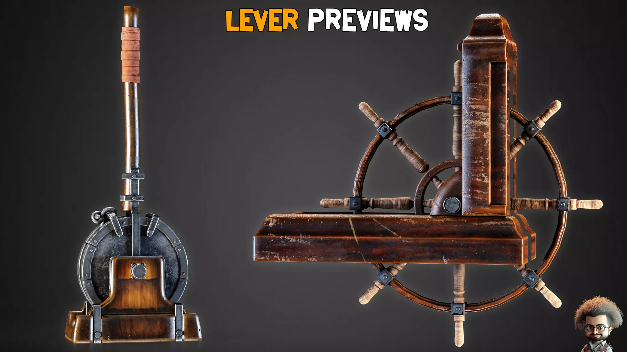 30 Game-Ready Mechanical lever and PBR Textures Low-poly 3D model_6