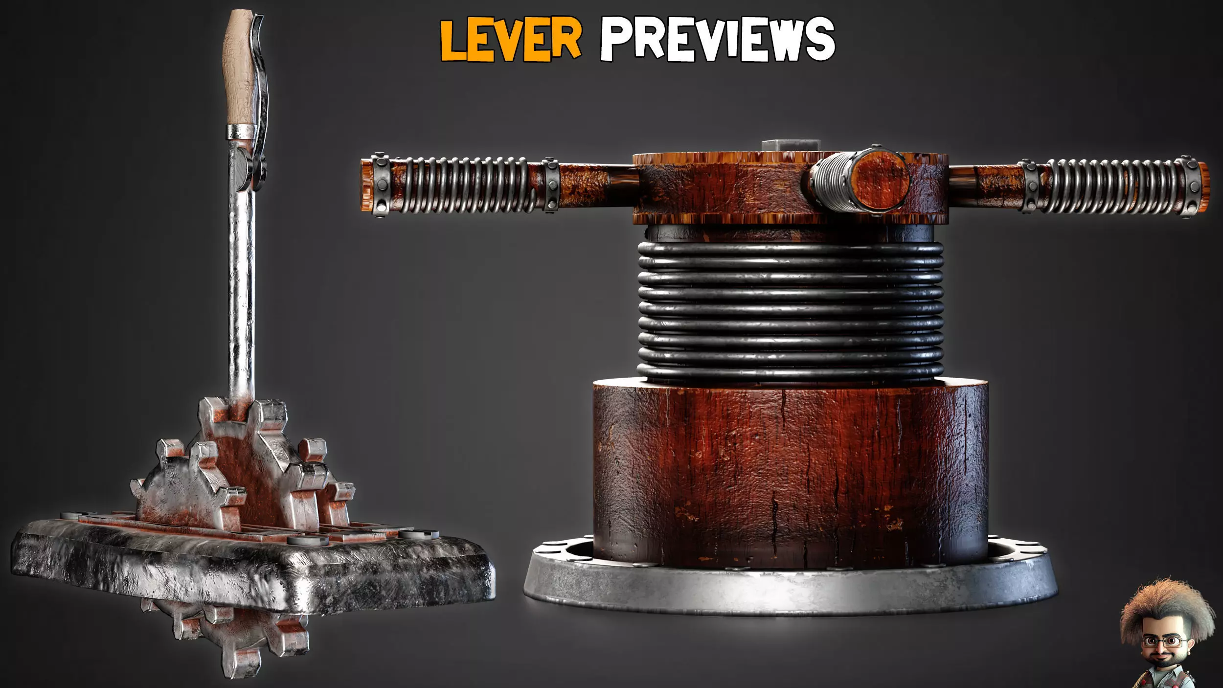 30 Game-Ready Mechanical lever and PBR Textures Low-poly 3D model_4