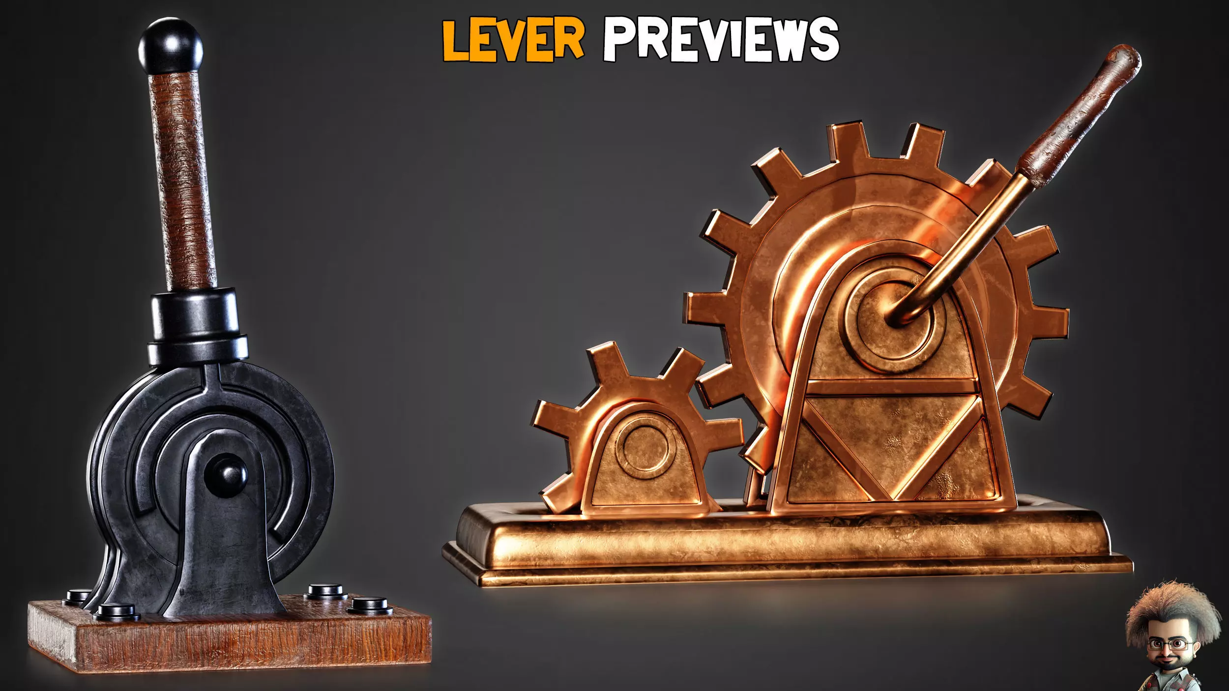 30 Game-Ready Mechanical lever and PBR Textures Low-poly 3D model_3
