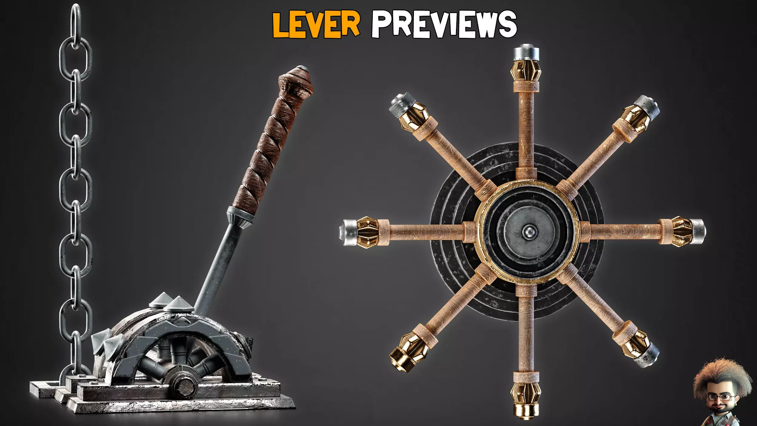 30 Game-Ready Mechanical lever and PBR Textures Low-poly 3D model_5