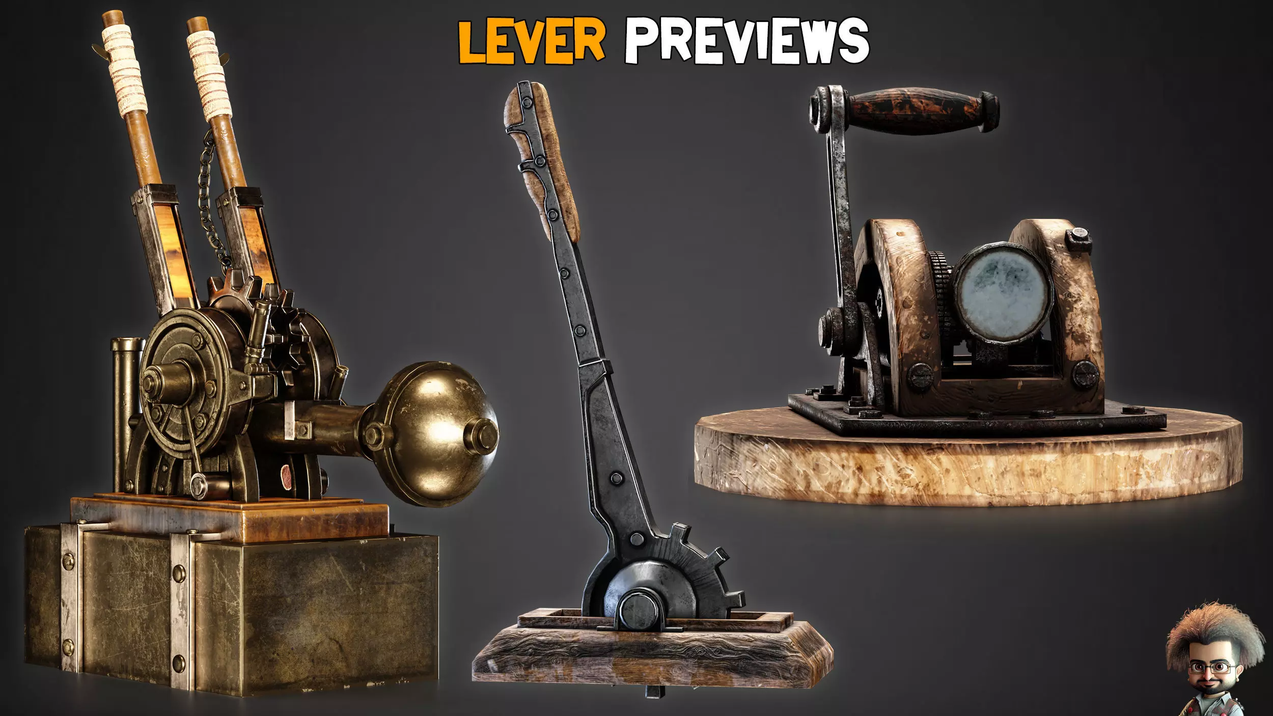 30 Game-Ready Mechanical lever and PBR Textures Low-poly 3D model_7