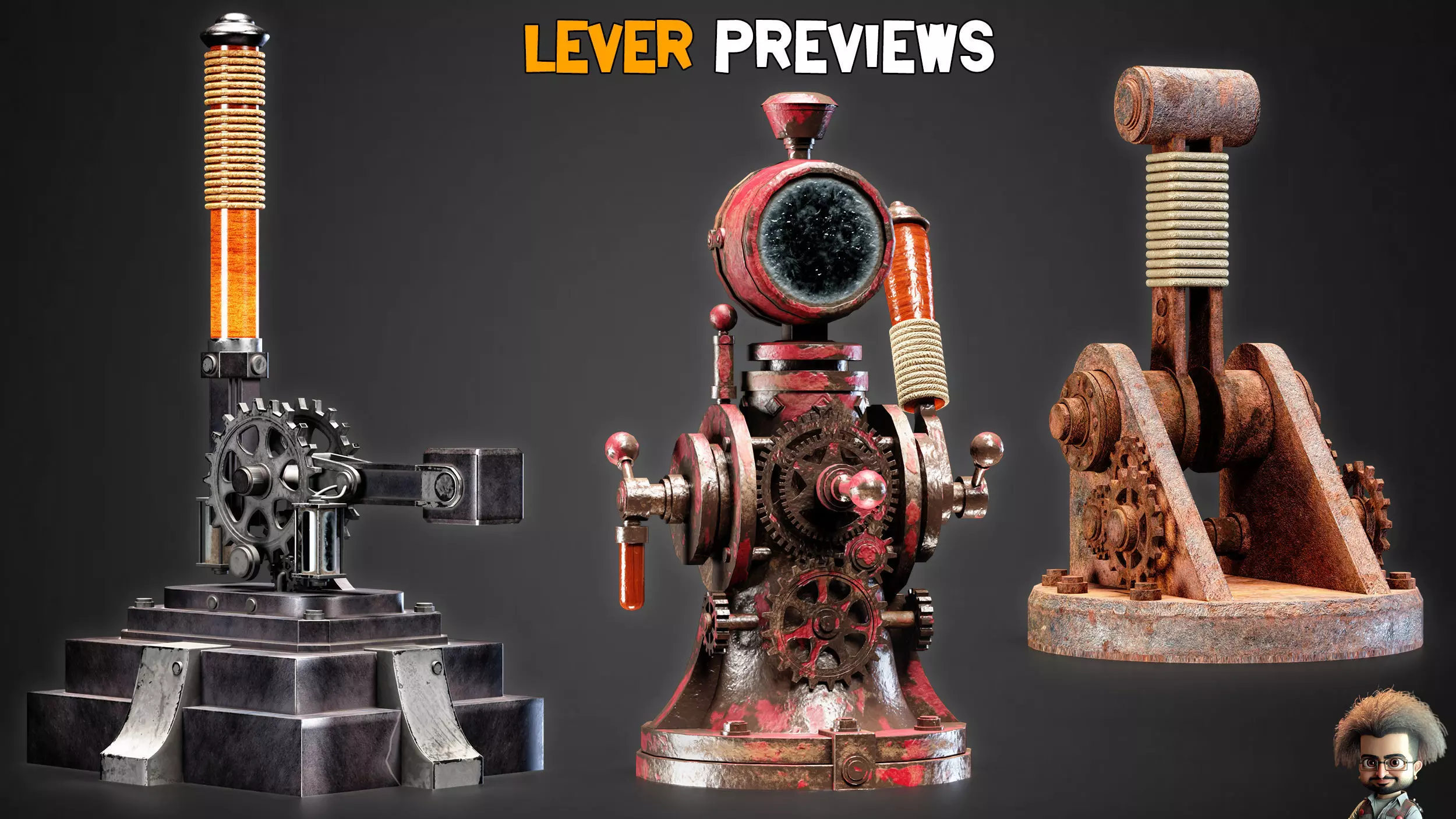 30 Game-Ready Mechanical lever and PBR Textures Low-poly 3D model_9