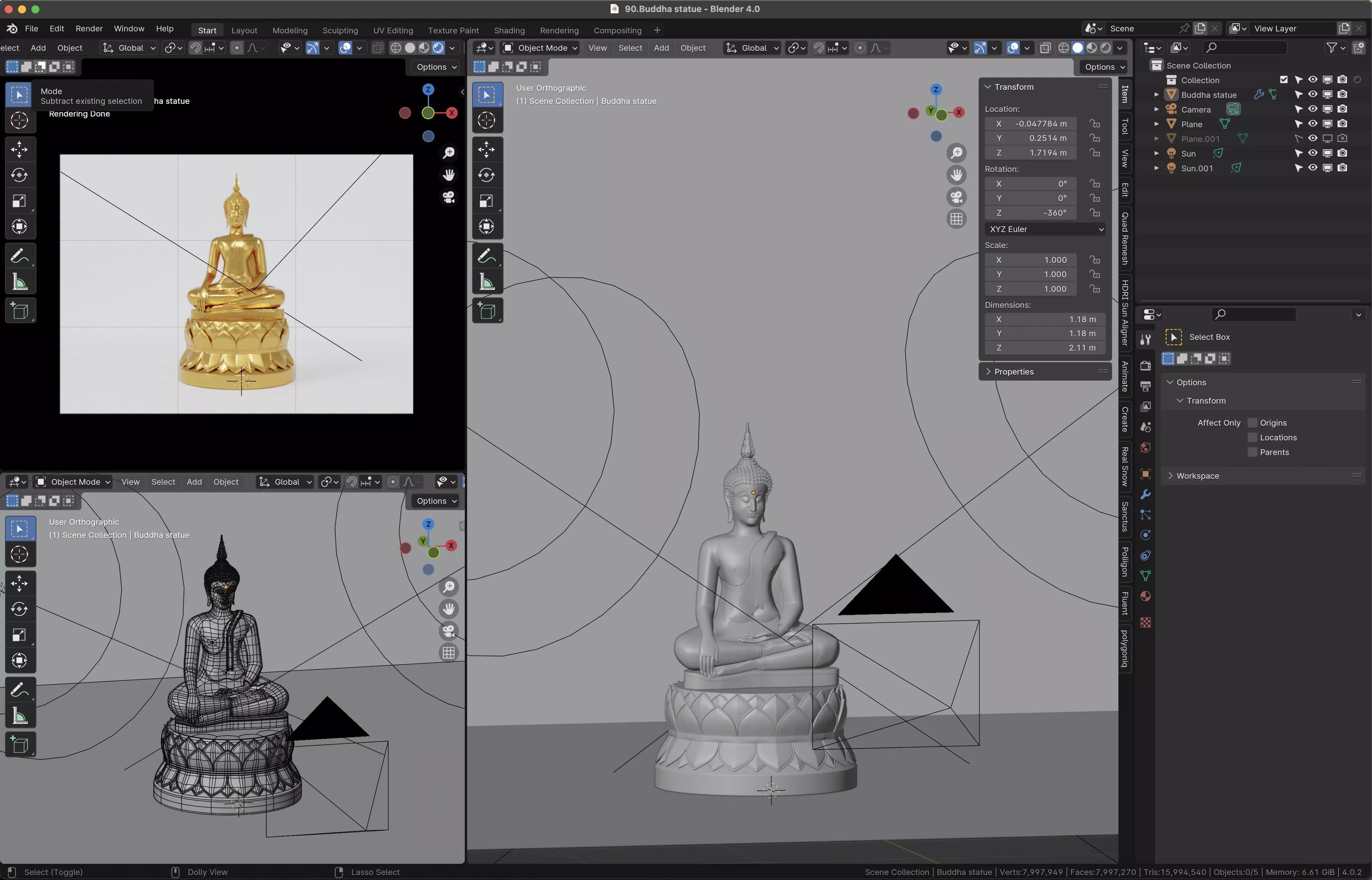 Golden Buddha statue 3D model_8