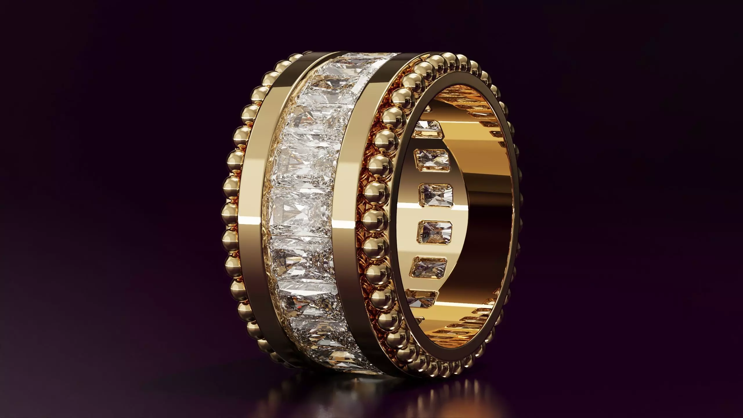 Channel Set Radiant cut eternity ring with bead N04 5565CT EU54 Free 3D print model