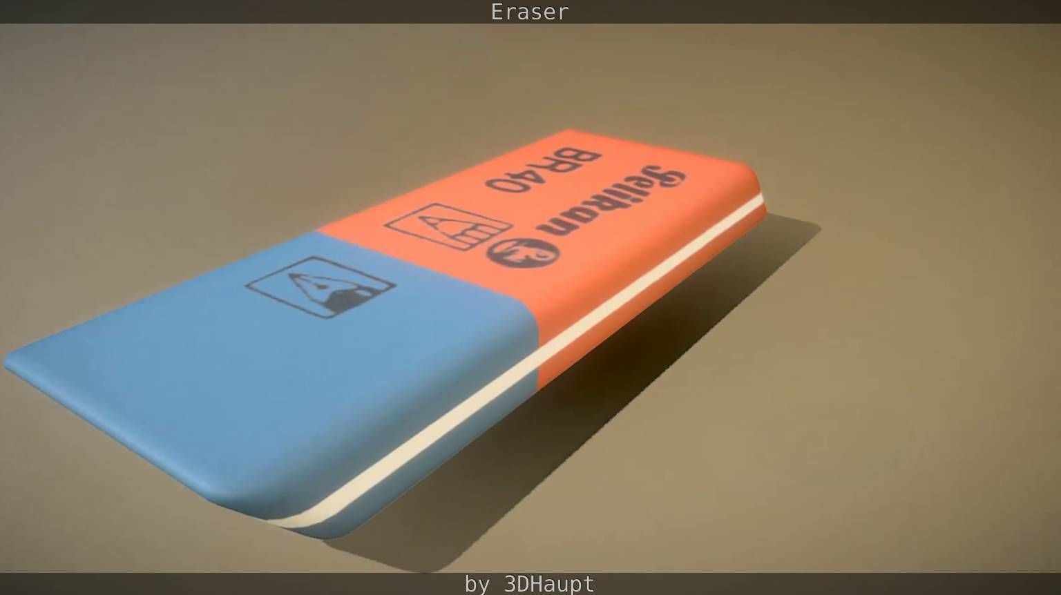 Eraser orange pencil on table Low-poly 3D model_21