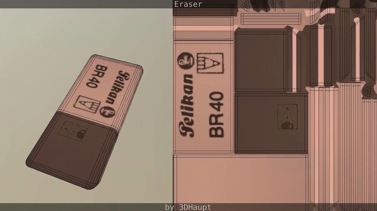 Eraser orange pencil on table Low-poly 3D model_57