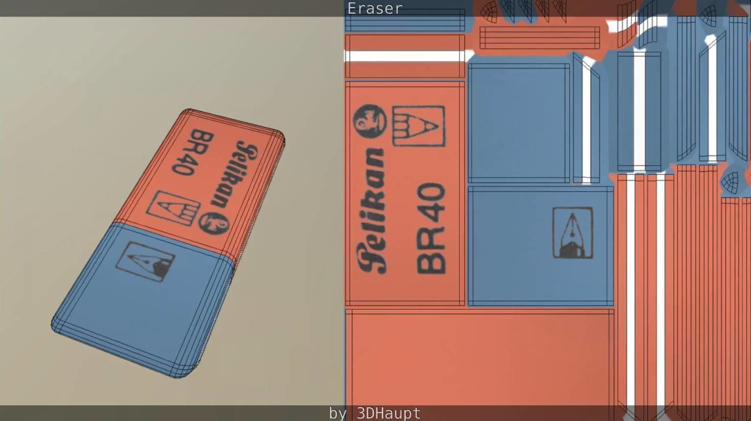 Eraser orange pencil on table Low-poly 3D model_52