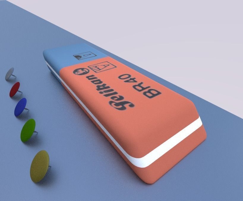 Eraser orange pencil on table Low-poly 3D model_5