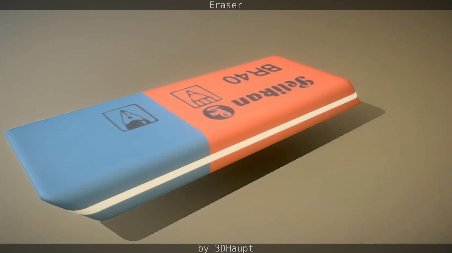 Eraser orange pencil on table Low-poly 3D model_20