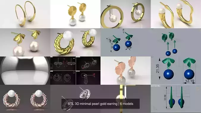 STL 3D minimal pearl gold earring