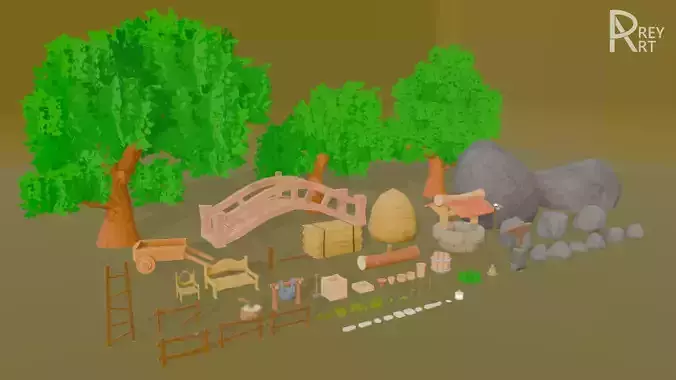 Low Poly Stylized Farm Asset Pack - Handpainted Textures