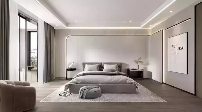 Modern Minimalist Bedroom Interior 3D Visualization