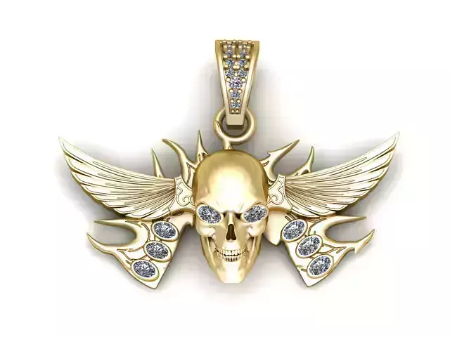 Winged Skull Diamond Pendant  3D Printable Model