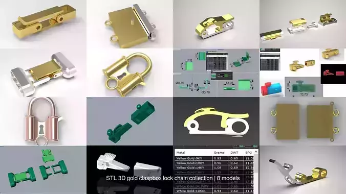 STL 3D gold claspbox lock chain collection