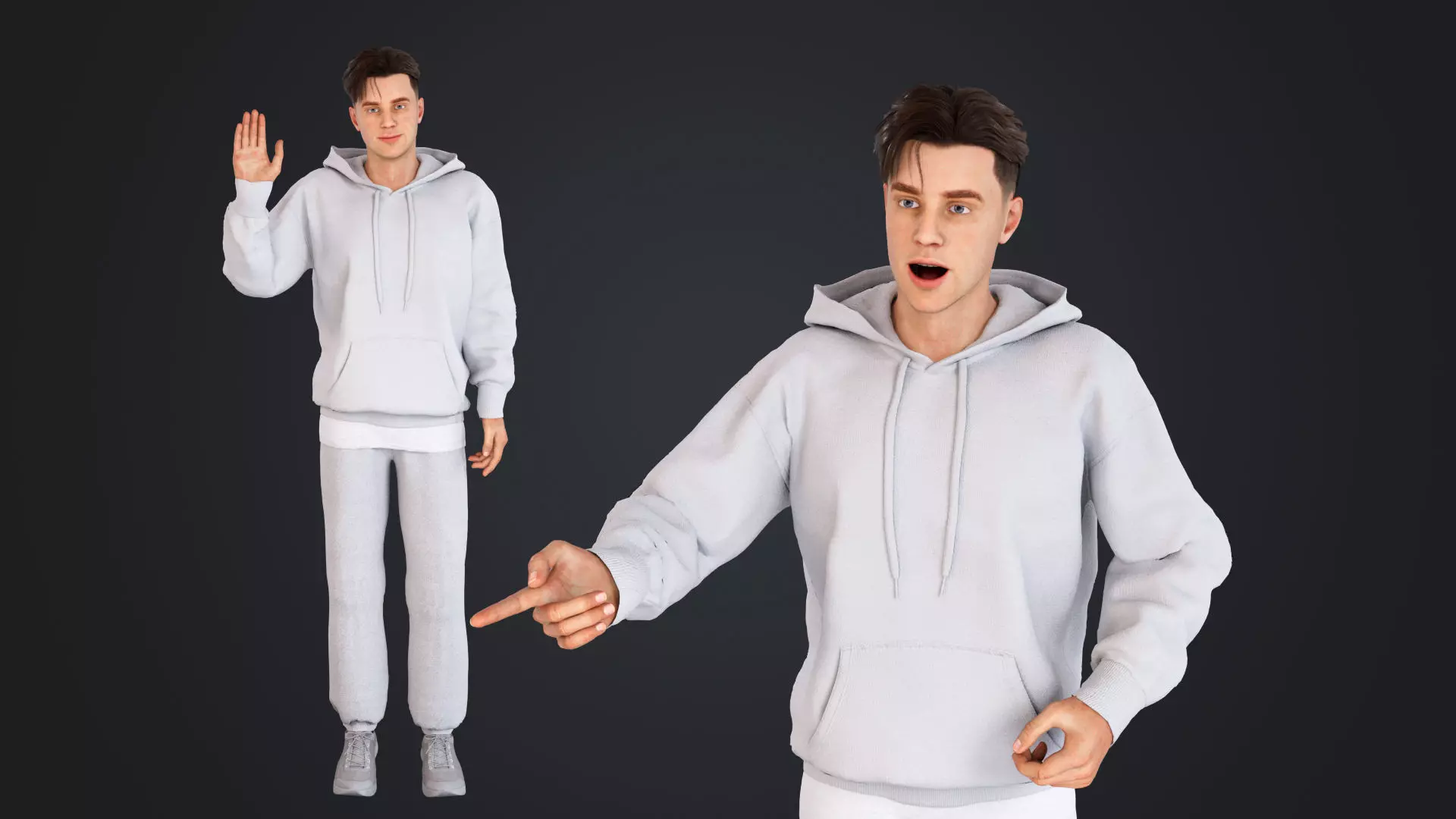 Men wearing hooded sweatshirts Low-poly 3D model_0