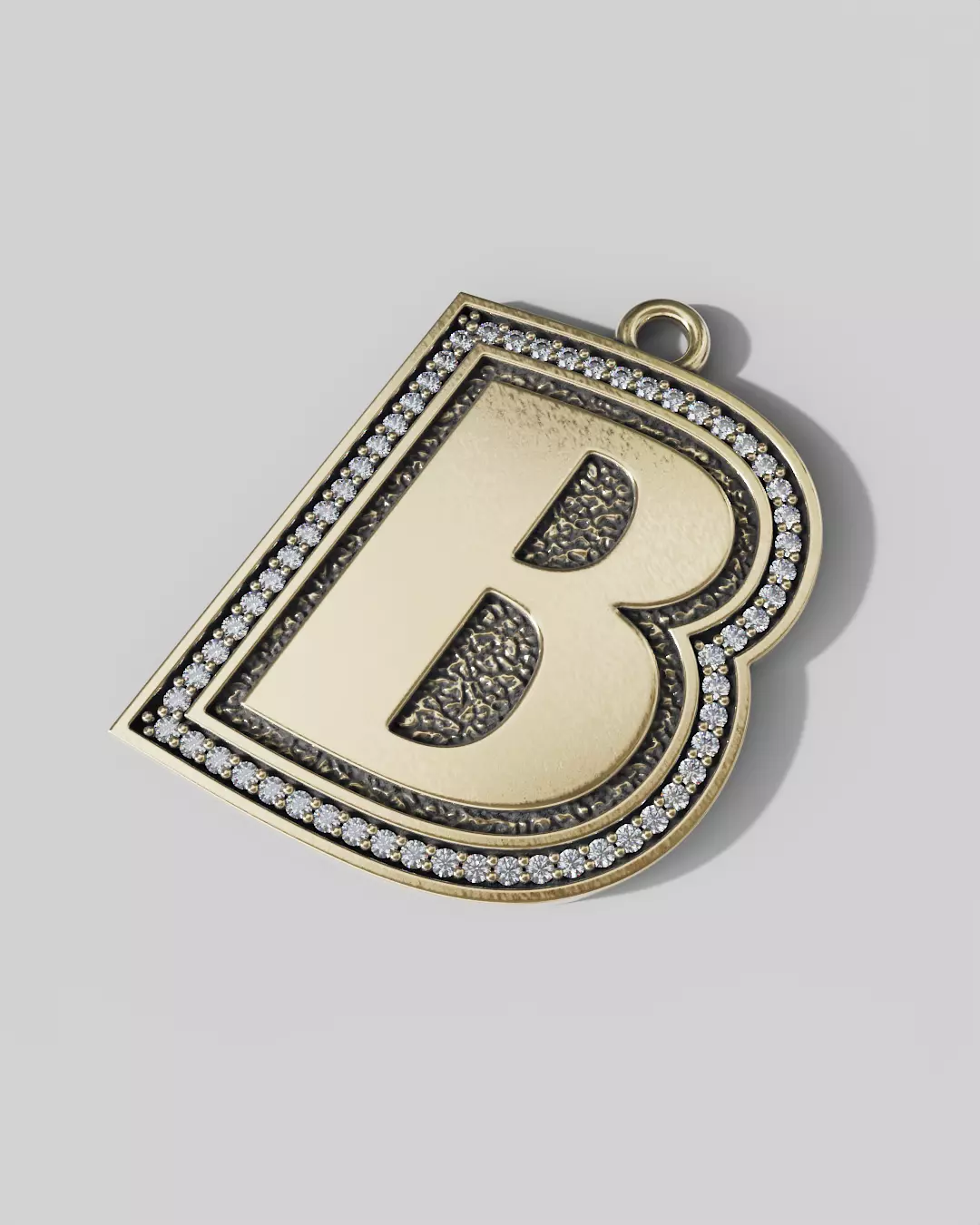 B Pendant Gems Outline and Textured Low Relief 3D print model 3D print model_11