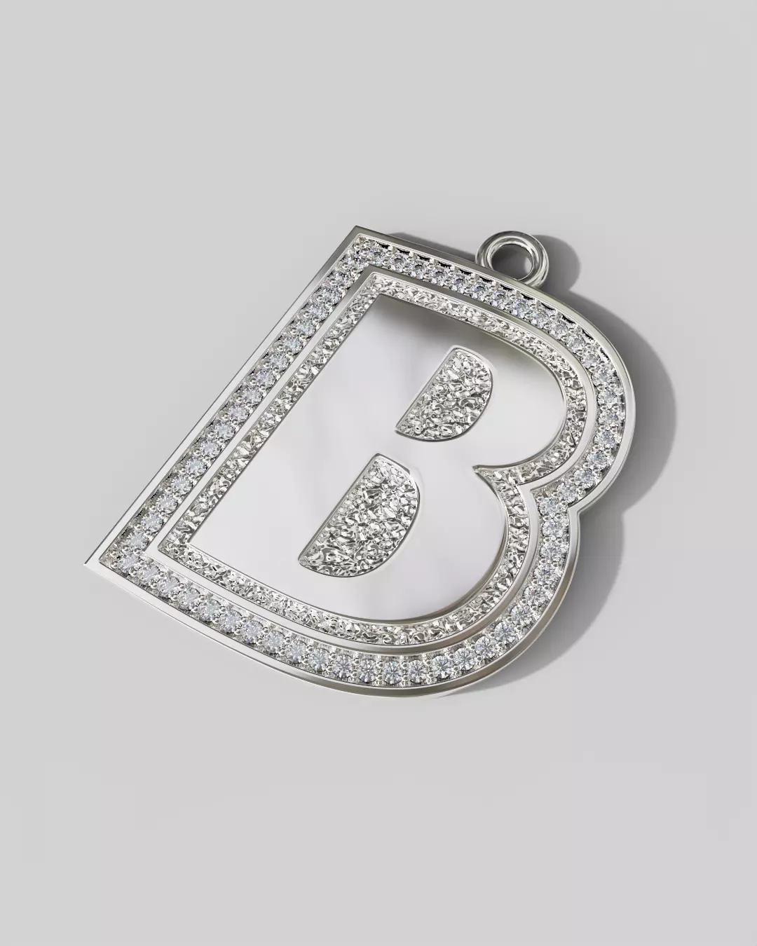 B Pendant Gems Outline and Textured Low Relief 3D print model 3D print model_2