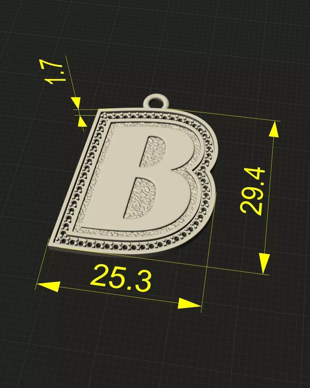 B Pendant Gems Outline and Textured Low Relief 3D print model 3D print model_1