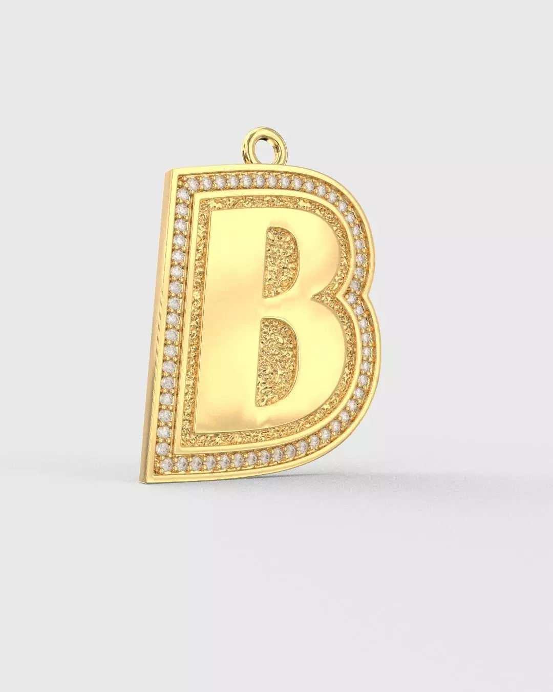 B Pendant Gems Outline and Textured Low Relief 3D print model 3D print model_10