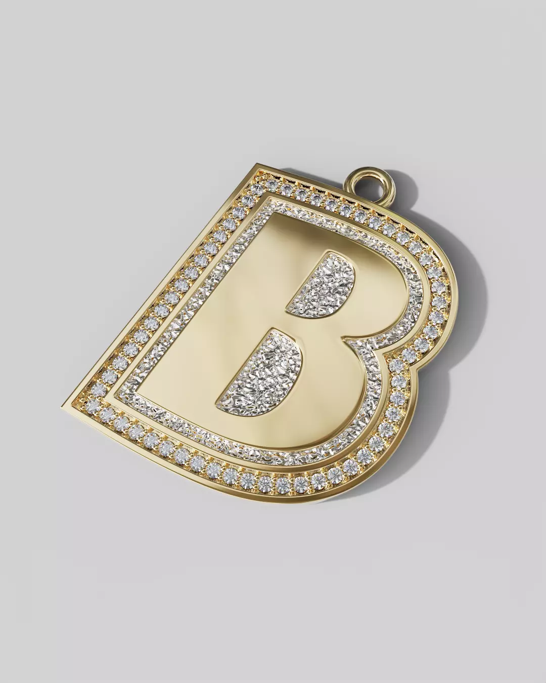 B Pendant Gems Outline and Textured Low Relief 3D print model 3D print model_14