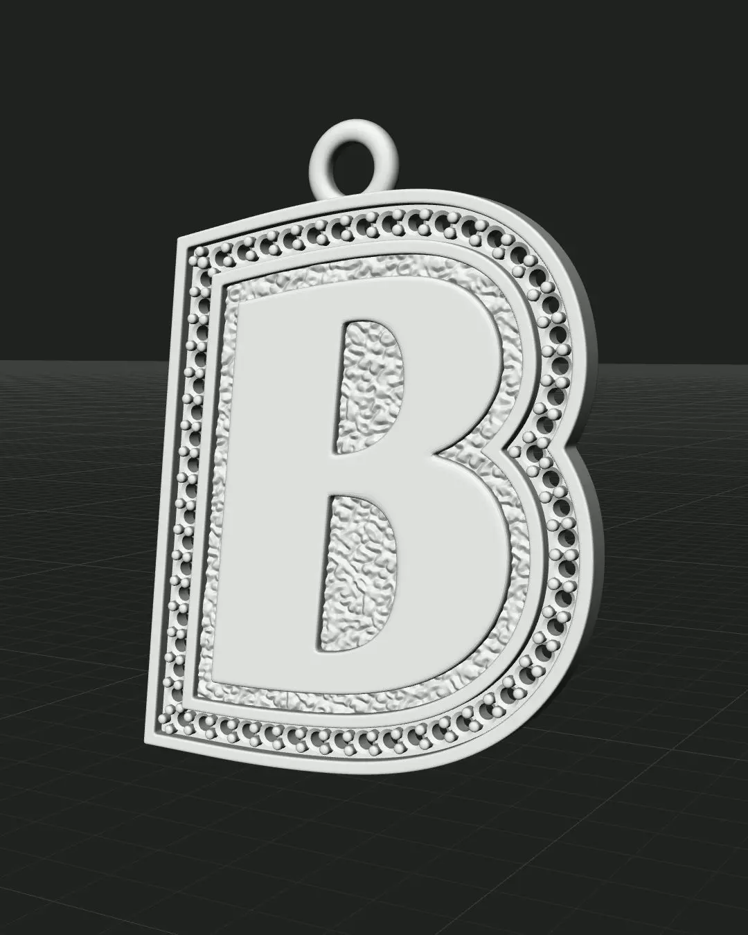 B Pendant Gems Outline and Textured Low Relief 3D print model 3D print model_16