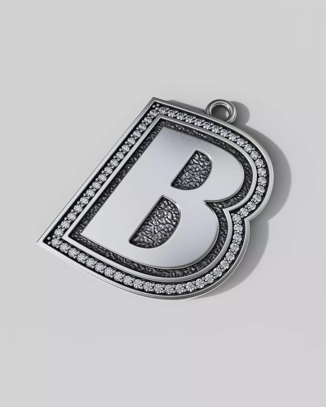 B Pendant Gems Outline and Textured Low Relief 3D print model 3D print model_12