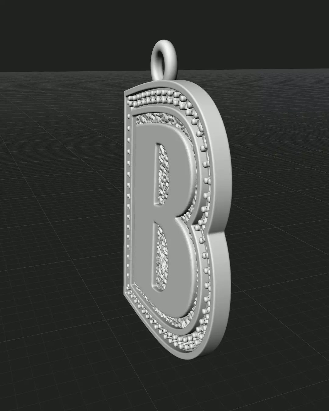 B Pendant Gems Outline and Textured Low Relief 3D print model 3D print model_18