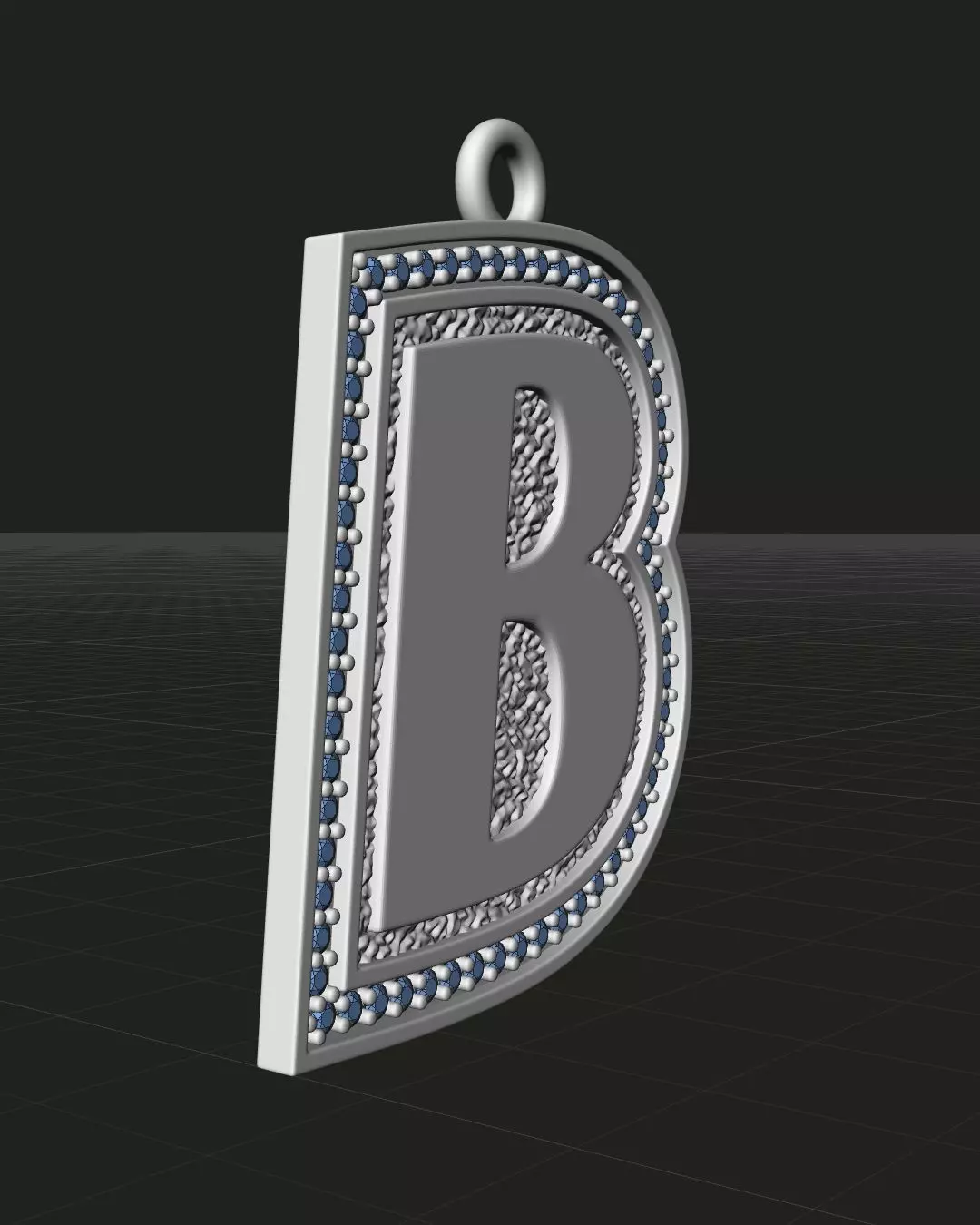 B Pendant Gems Outline and Textured Low Relief 3D print model 3D print model_17