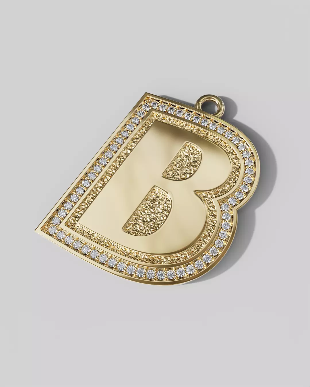 B Pendant Gems Outline and Textured Low Relief 3D print model 3D print model_0
