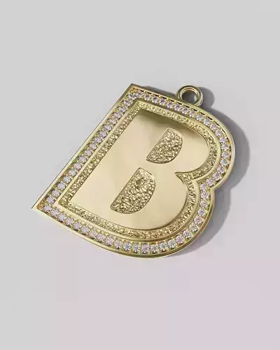 B Pendant Gems Outline and Textured Low Relief 3D print model