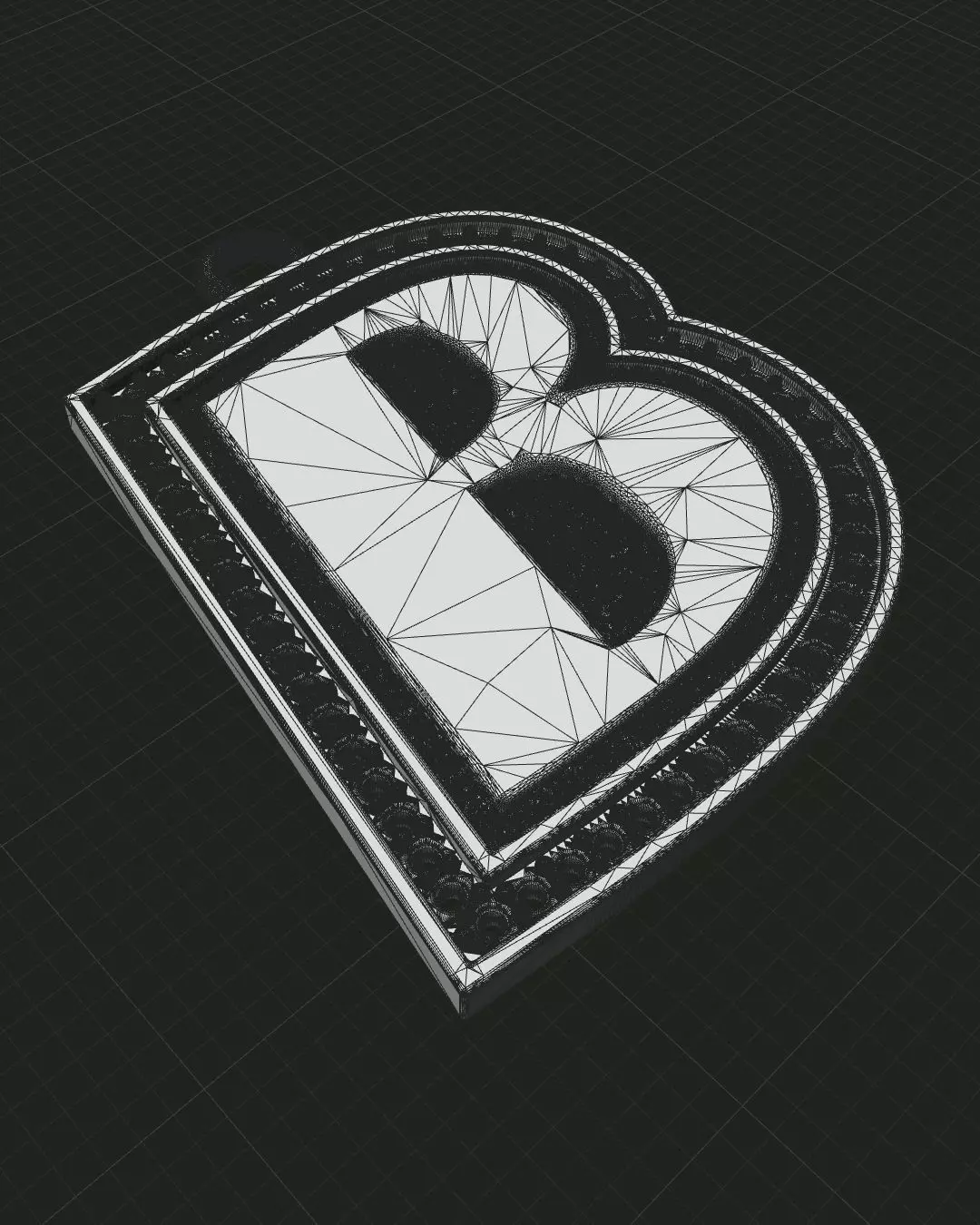 B Pendant Gems Outline and Textured Low Relief 3D print model 3D print model_8