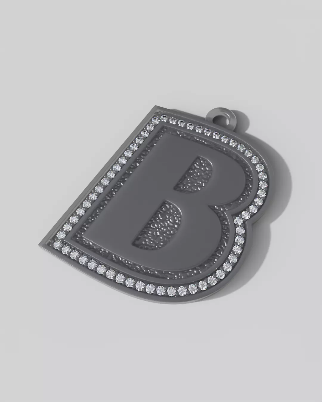 B Pendant Gems Outline and Textured Low Relief 3D print model 3D print model_9