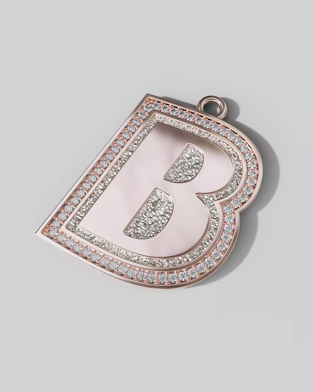 B Pendant Gems Outline and Textured Low Relief 3D print model 3D print model_13