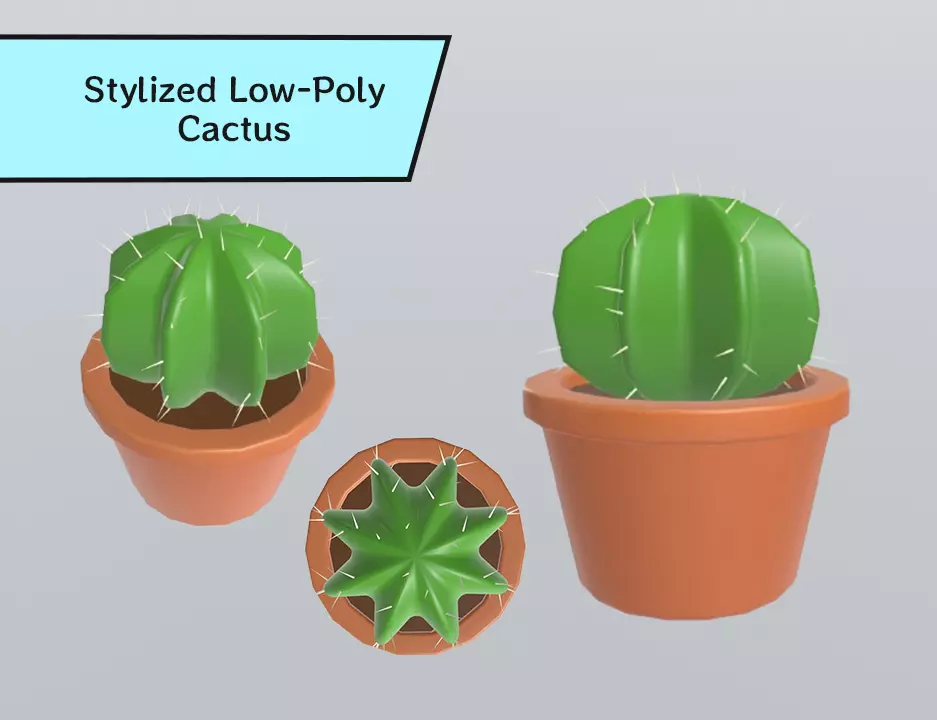 Stylized Low-Poly Cactus Low-poly 3D model_0