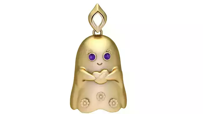 Kawaii Ghost Holding Heart Pendant 3D Printable Jewelry Model