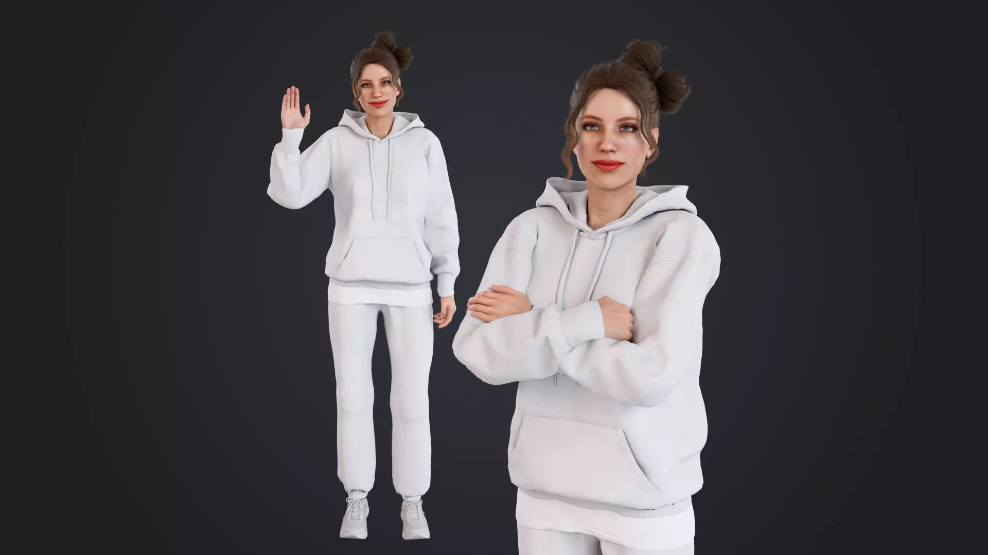 Women wearing hooded sweatshirts Low-poly 3D model_0