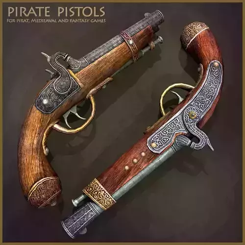 Animated Pirate Pistols Low-poly 3D model