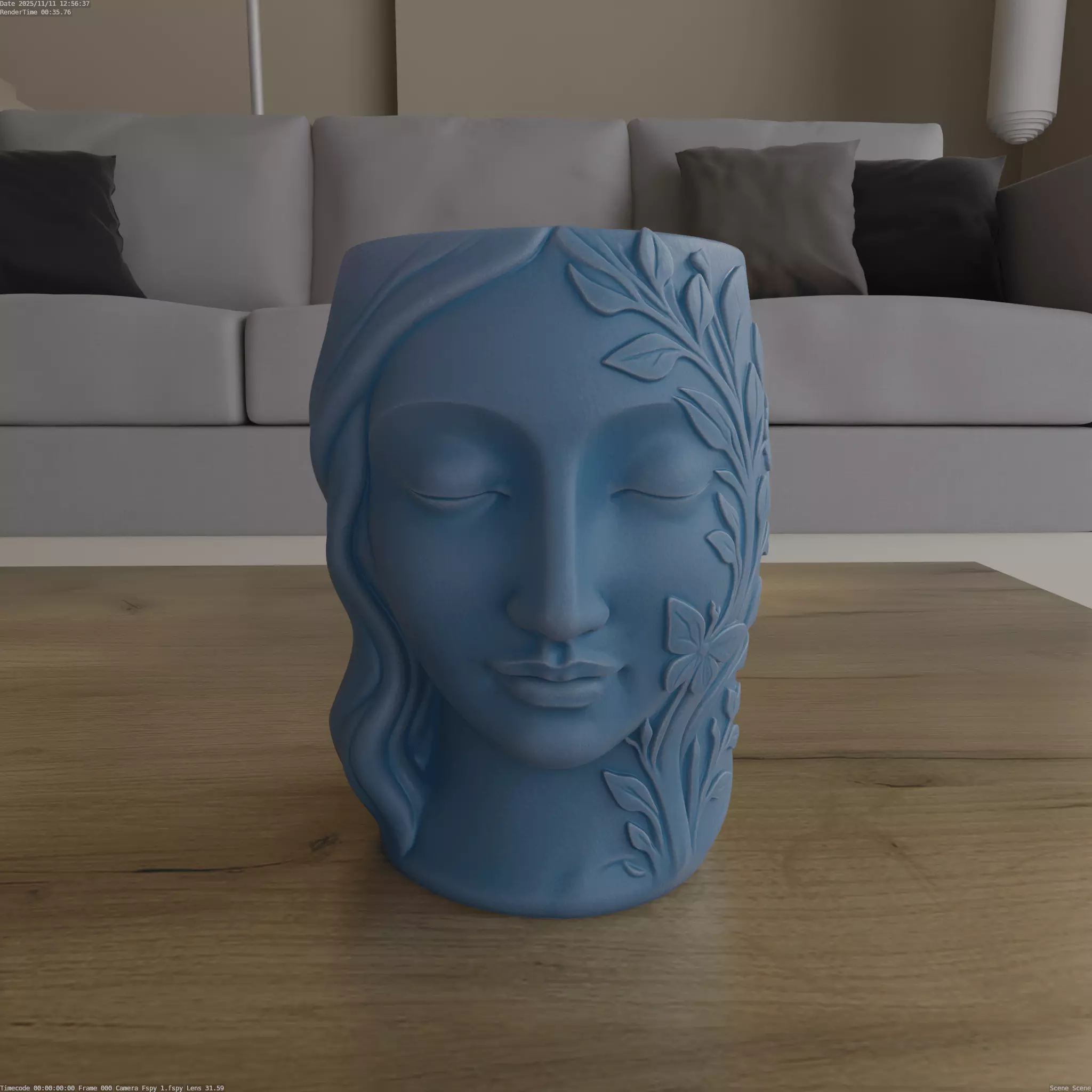 Floral Serenity Face Planter Candy Container STL 3D print model_3